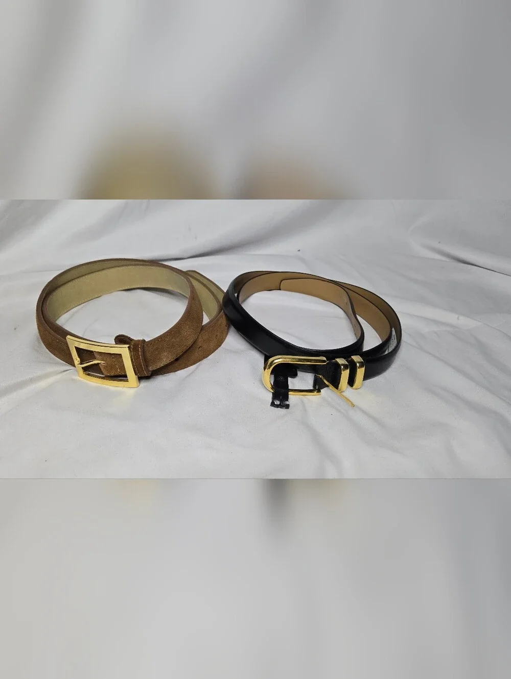 Lane Bryant Brown Suede Belt and Black Leather Belt with Gold Buckles